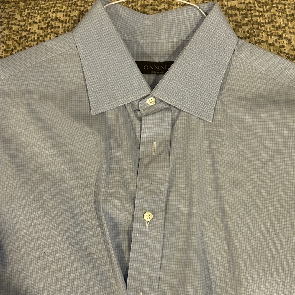 Canali Men's Light Blue Checkered Dress Shirt